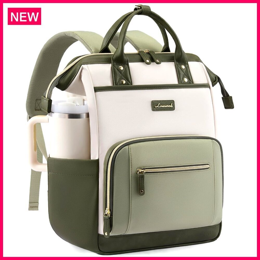 15.6 Inch Laptop Backpack with Tumbler Holder, Multi-Pocket Work Travel Bag